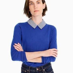 J.Crew bright blue wool sweater w/ striped collar